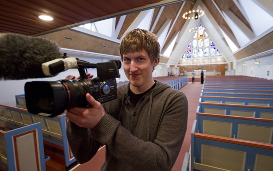 Filming in a Church in Alta  PHOTO: Tommy Hansen - Media Studies in Alta