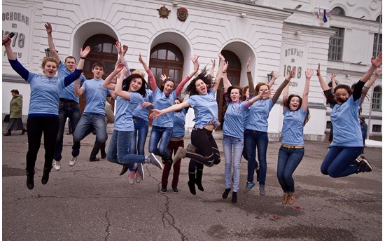 Students jumping Tomsk