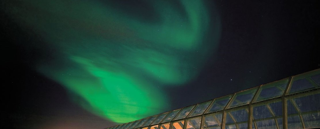 Arktikum under northern lights, Rovaniemi  PHOTO: Pekka Koski