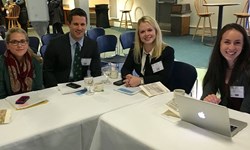 Dickey Center Lombard Fellowship recipient Sappho Gilbert MPH'14, Gregory Poulin MALS’16, Lauren Bishop D’19, and Sydney Kamen D’19 attending the Model Arctic Council 2016 simulation in Fairbanks, Alaska.  PHOTO: Dickey Center, Dartmouth College