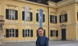 Anastasia in front of Schloss Laxenburg, the headquarters of IIASA.