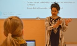 Nafisa explains objectives of the FOLO project during Symposium on Arctic Migration held in the Arctic Centre on December 7, 2016