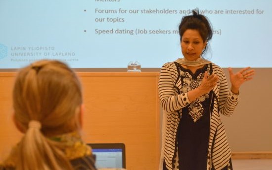 Nafisa explains objectives of the FOLO project during Symposium on Arctic Migration held in the Arctic Centre on December 7, 2016