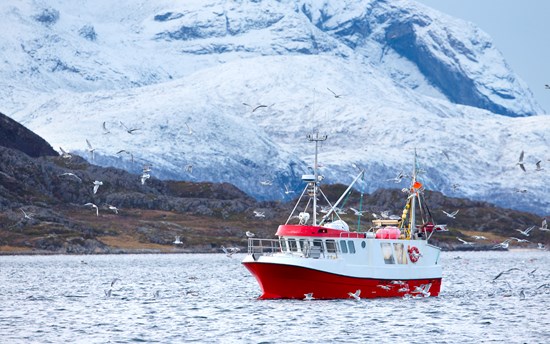 Fishing Boat At Sea In Arctic Environment PHMUB6H