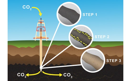Figure 3 - CCS biofilm technology using existing well infrastructure to inject CO2 into the deep subsurface