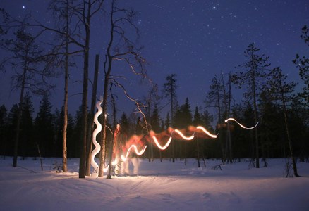 Spring Winter Night Dance On Snow With Fire