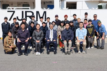 Yasuaki Takagi, Dean of the School of Fisheries Sciences (sitting at the center) with students and staff of the expedition.