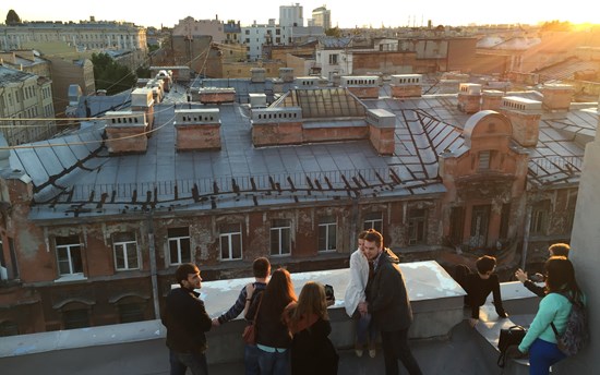 Participants at a workshop on Managing SMEs in the North, on the rooftops of St. Petersburg in 2015 
