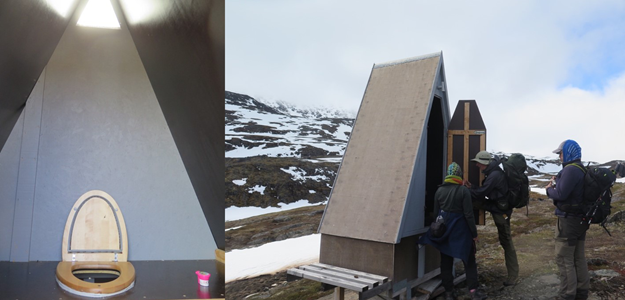 Icelandic toilet installed along the Arctic Circle Trail and its interior.