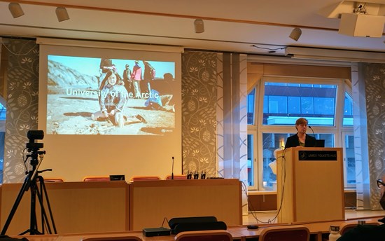 Kirsi Latola presents UArctic at Umea Arctic Forum  PHOTO: Scott Forrest (UArctic)