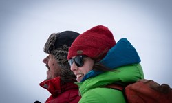 USask researcher Caroline Aubry-Wake of the Global Institute for Water Security on the Athabasca Glacier. (Photo: Mark Ferguson)  PHOTO: Mark Ferguson