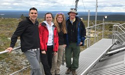 Eric Klein (left), Kaisa Mustonen, Hannah Bailey and Jeff Welker *, Pallas National Park, FMI Atmospheric Chemistry Laboratory at Sammaltunturi   PHOTO: Valtteri Hyoky